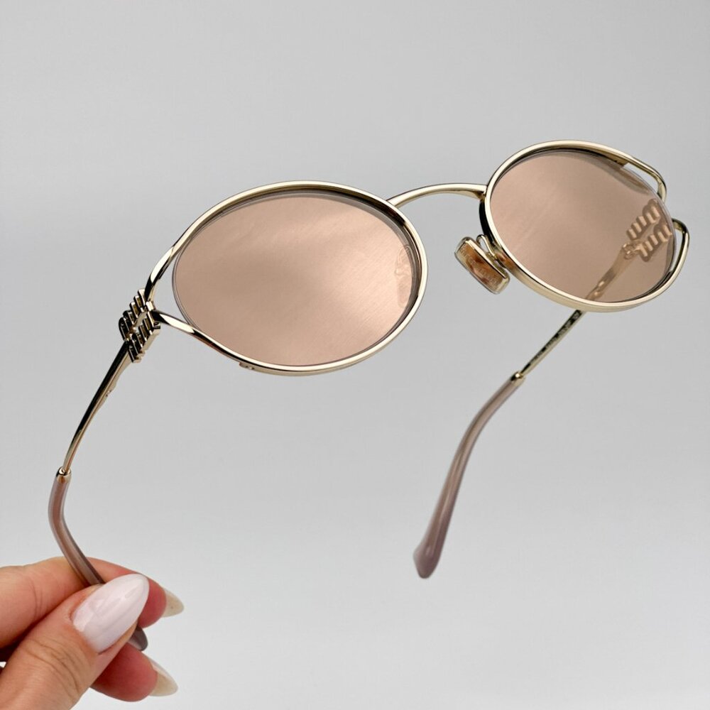 Miu Miu MU52YS ZVN20F BRAND NEW Sunglasses Pink Gold Mirror Silver Oval Unisex - Picture 5 of 14